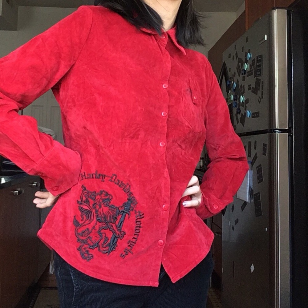 red harley davidson corduroy button up shirt